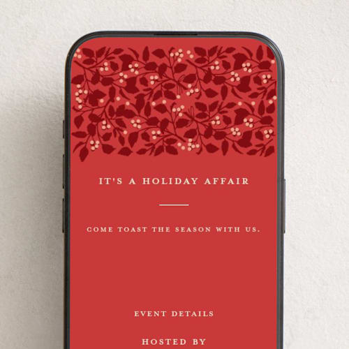 This is a holiday red online invitations by Olivia Kanaley Inman called bramble printing on digital paper in standard