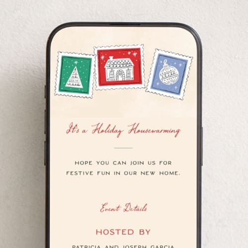 This is a ornament online invitations by Pixel and Hank called new holiday home printing on digital paper in standard