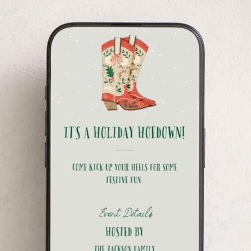 This is a fog online invitations by Leia Matt called howdy holidays boots printing on digital paper in standard