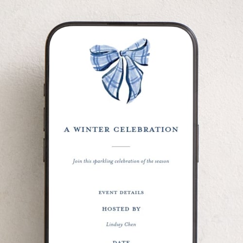 This is a frosted online invitations by Sarah Knight called plaid bows printing on digital paper in standard