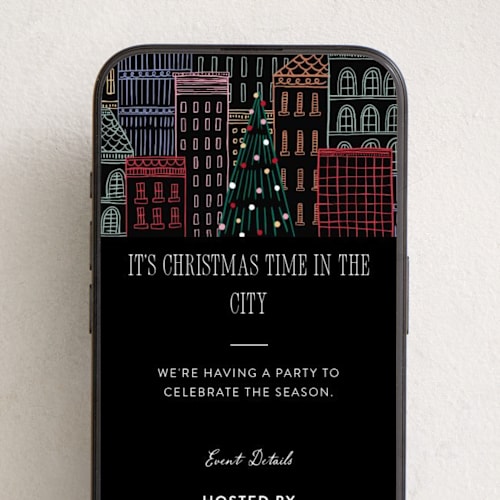 This is a eclipse online invitations by Pixel and Hank called holiday city printing on digital paper in standard