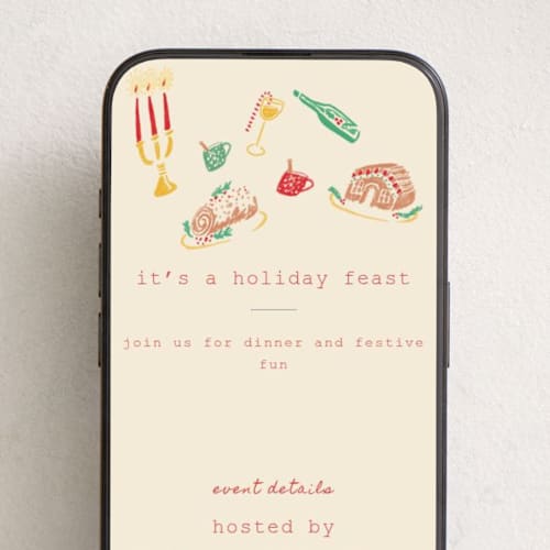 This is a champagne online invitations by Sarah Rosenthal called seasonal joy printing on digital paper in standard