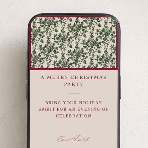 This is a holly berry online invitations by Jenna Holcomb called merry floral toile printing on digital paper in standard