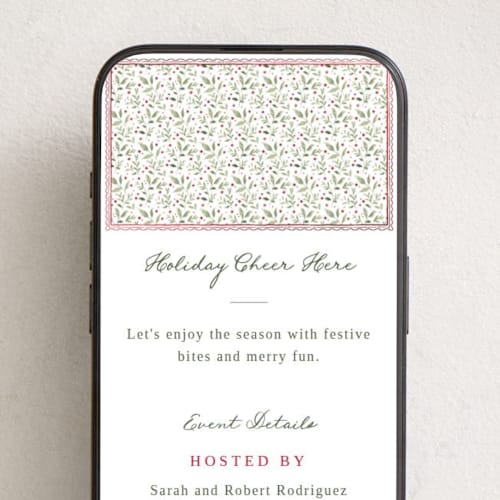 This is a holly berry online invitations by Everett Paper Goods called mirror foliage printing on digital paper in standard