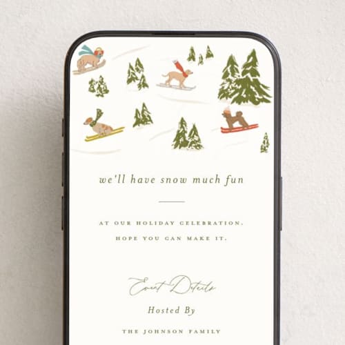 This is a almond online invitations by Vera Lim called snow dogs printing on digital paper in standard