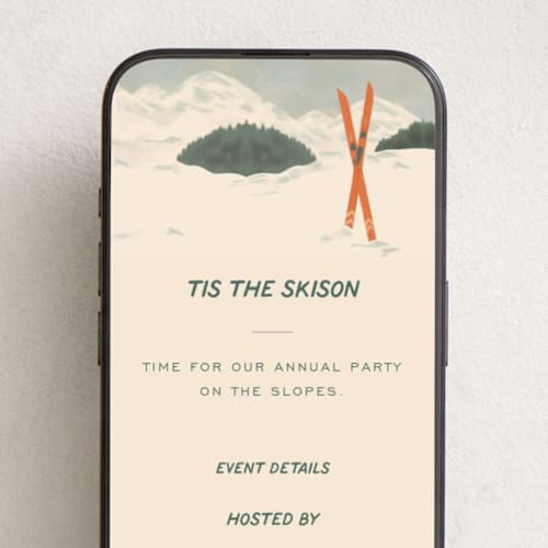 This is a pine needle online invitations by Creo Study called vintage ski season printing on digital paper in standard