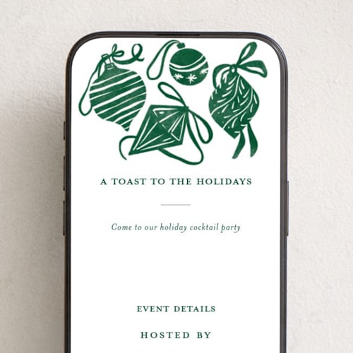 This is a fir online invitations by Corinne Malesic called bauble & bow printing on digital paper in standard