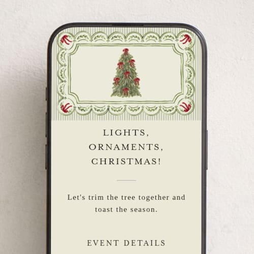 This is a evergreen online invitations by Chris Griffith called holiday bow tree printing on digital paper in standard