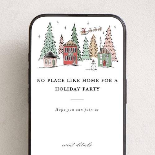 This is a festive online invitations by Erin German called winter scene printing on digital paper in standard
