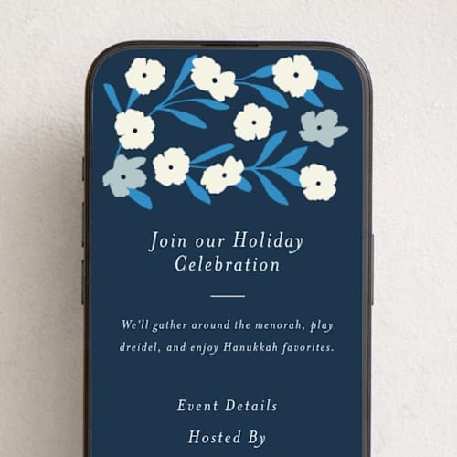 This is a navy online invitations by Morgan Kendall called pop floral printing on digital paper in standard