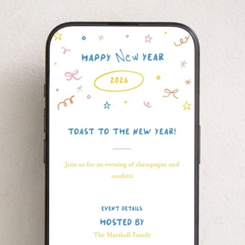 This is a sunshine online invitations by Creo Study called playful new year printing on digital paper in standard