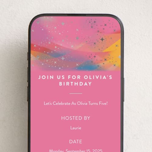 This is a candy online birthday invitations by Katie Zimpel called galaxy rainbow printing on digital paper in standard