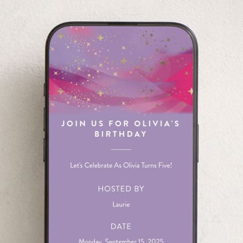 This is a lavender online birthday invitations by Katie Zimpel called galaxy rainbow printing on digital paper in standard