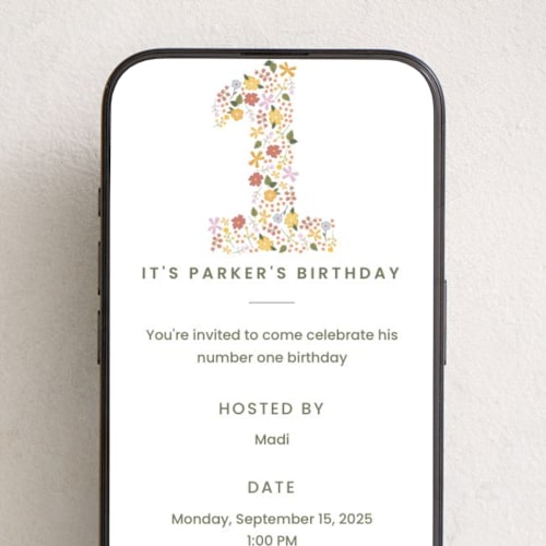 This is a muted online birthday invitations by Ellen Schlegelmilch called little wildflower printing on digital paper in standard