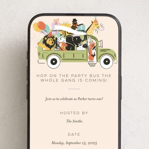 This is a sour apple online birthday invitations by Shiny Penny Studio called birthday bus printing on digital paper in standard