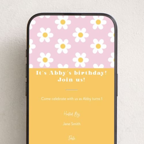 This is a daisy online birthday invitations by Little Print Design called daisys printing on digital paper in standard