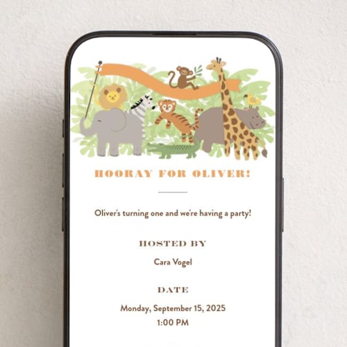 This is a tangerine online birthday invitations by Jennifer Wick called jungle one printing on digital paper in standard