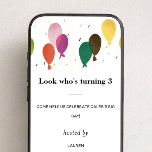 This is a rainbow online birthday invitations by Stephanie Hawkes called balloon overlay printing on digital paper in standard
