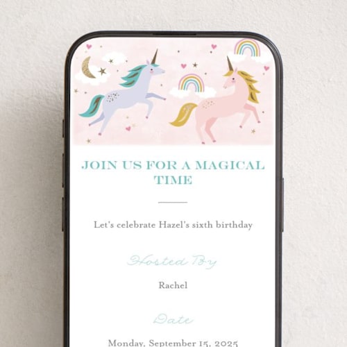 This is a cotton candy online birthday invitations by Karidy Walker called magical unicorns printing on digital paper in standard