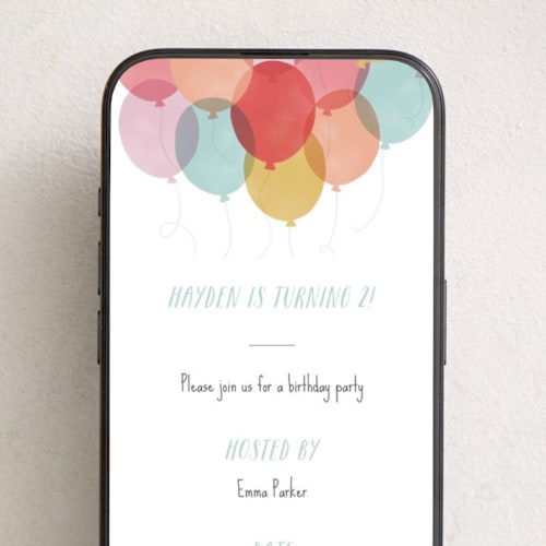 This is a mint online birthday invitations by Hooray Creative called birthday balloons printing on digital paper in standard