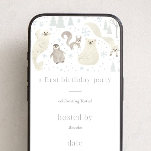 This is a seafoam online birthday invitations by Jennifer Wick called arctic friends printing on digital paper in standard