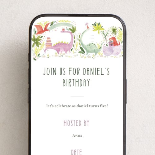 This is a forest online birthday invitations by Sarah Knight called party dinos printing on digital paper in standard