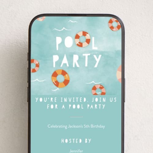 This is a palm springs online birthday invitations by Robert and Stella called pool party printing on digital paper in standard