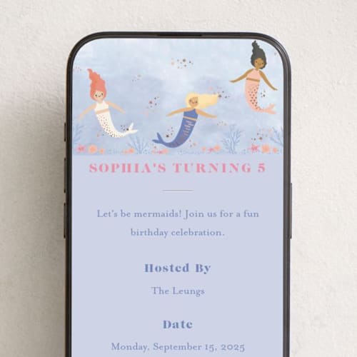 This is a lake online birthday invitations by Karidy Walker called lets be mermaid printing on digital paper in standard