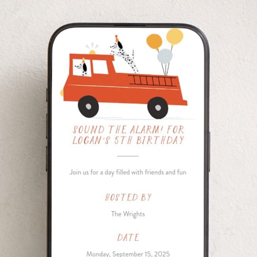 This is a dalmatian online birthday invitations by Angela Thompson called sound the alarm! printing on digital paper in standard