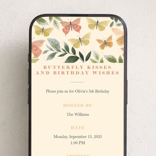 This is a daffodil online birthday invitations by Karidy Walker called butterfly kisses printing on digital paper in standard