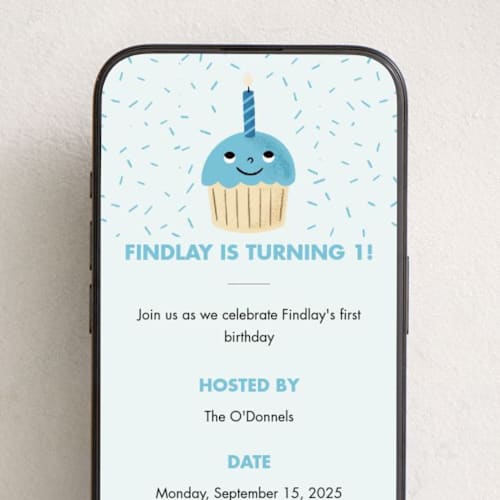 This is a bluebird online birthday invitations by mo kelley called one cupcake printing on digital paper in standard