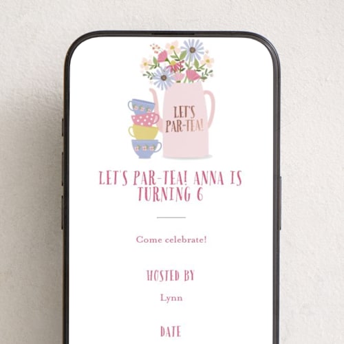 This is a petal online birthday invitations by Karidy Walker called party teapot printing on digital paper in standard