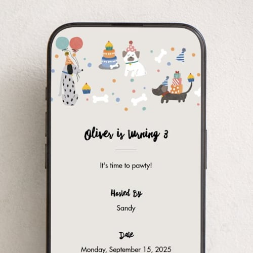 This is a classic online birthday invitations by Lehan Veenker called party puppers printing on digital paper in standard