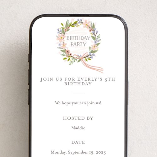 This is a rose online birthday invitations by Karidy Walker called floral crown printing on digital paper in standard