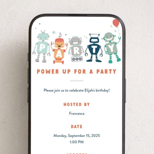 This is a spice online birthday invitations by peetie design called robots printing on digital paper in standard