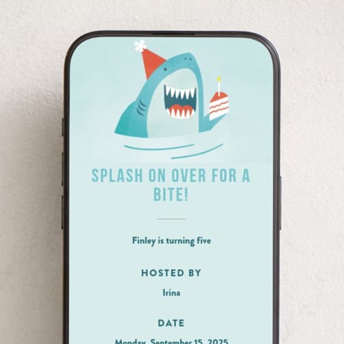 This is a ocean online birthday invitations by Susan Asbill called shark splash printing on digital paper in standard