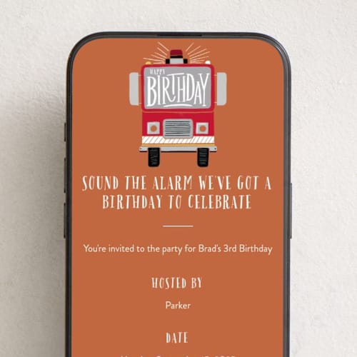 This is a rust online birthday invitations by Alethea and Ruth called sound the alarm firetruck printing on digital paper in standard