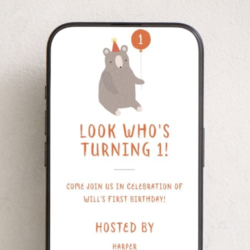 This is a citrus online birthday invitations by Angela Thompson called beary special one printing on digital paper in standard