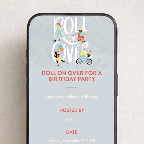 This is a cupcake online birthday invitations by Shiny Penny Studio called roll on over printing on digital paper in standard