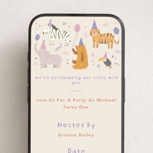This is a acai online birthday invitations by Creo Study called wild party printing on digital paper in standard