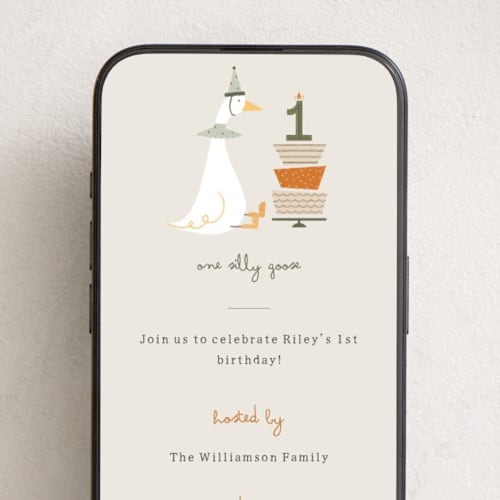 This is a grass online birthday invitations by Kaliste Ananda called one silly goose printing on digital paper in standard