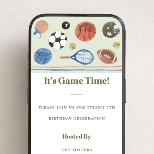 This is a forest online birthday invitations by Teju Reval called game time printing on digital paper in standard