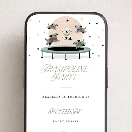 This is a blush online birthday invitations by Maja Cunningham called trampoline party printing on digital paper in standard