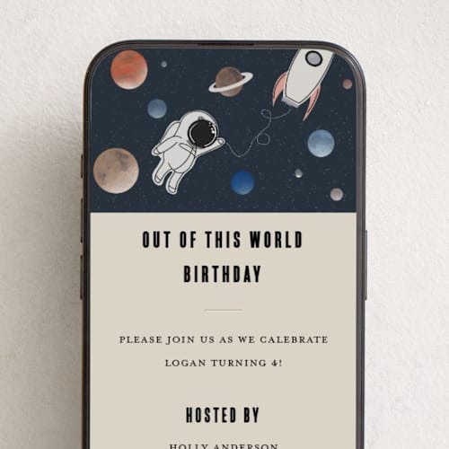 This is a apollo online birthday invitations by Maja Cunningham called out of this world printing on digital paper in standard