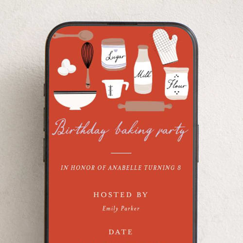 This is a periwinkle online birthday invitations by Maja Cunningham called baking party printing on digital paper in standard