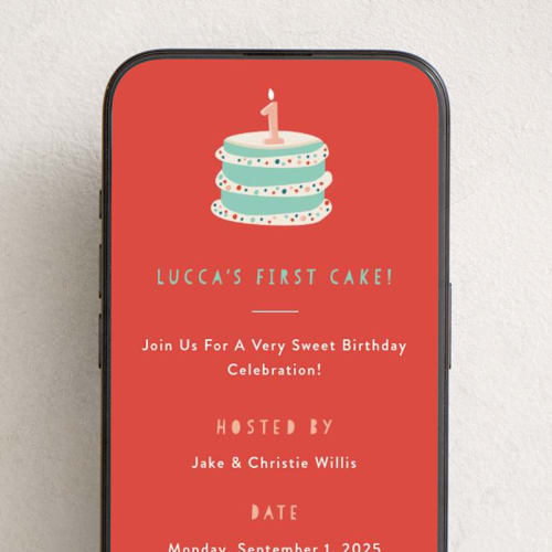 This is a punchbowl online birthday invitations by Christie Garcia called first cake printing on digital paper in standard