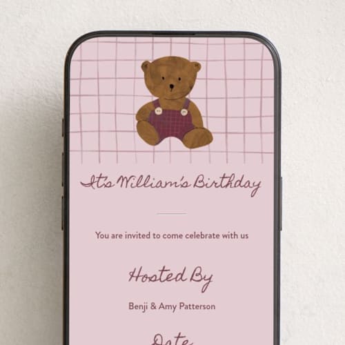 This is a ruby online birthday invitations by Inkblot Design called ted the bear printing on digital paper in standard