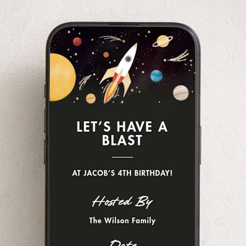 This is a noir online birthday invitations by Becky Nimoy called birthday blast printing on digital paper in standard
