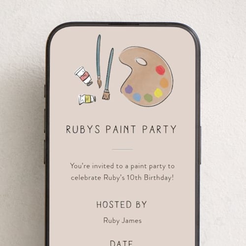 This is a natural online birthday invitations by Kat Roberts called paint party printing on digital paper in standard