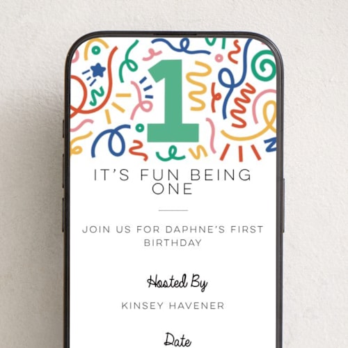 This is a cotton online birthday invitations by Kinsey Havener called one is fun printing on digital paper in standard